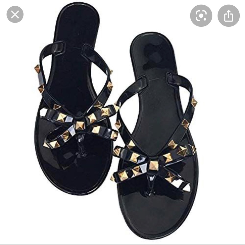 STUDDED RUBBER BOW FLIP FLOPS - Picture 1 of 7